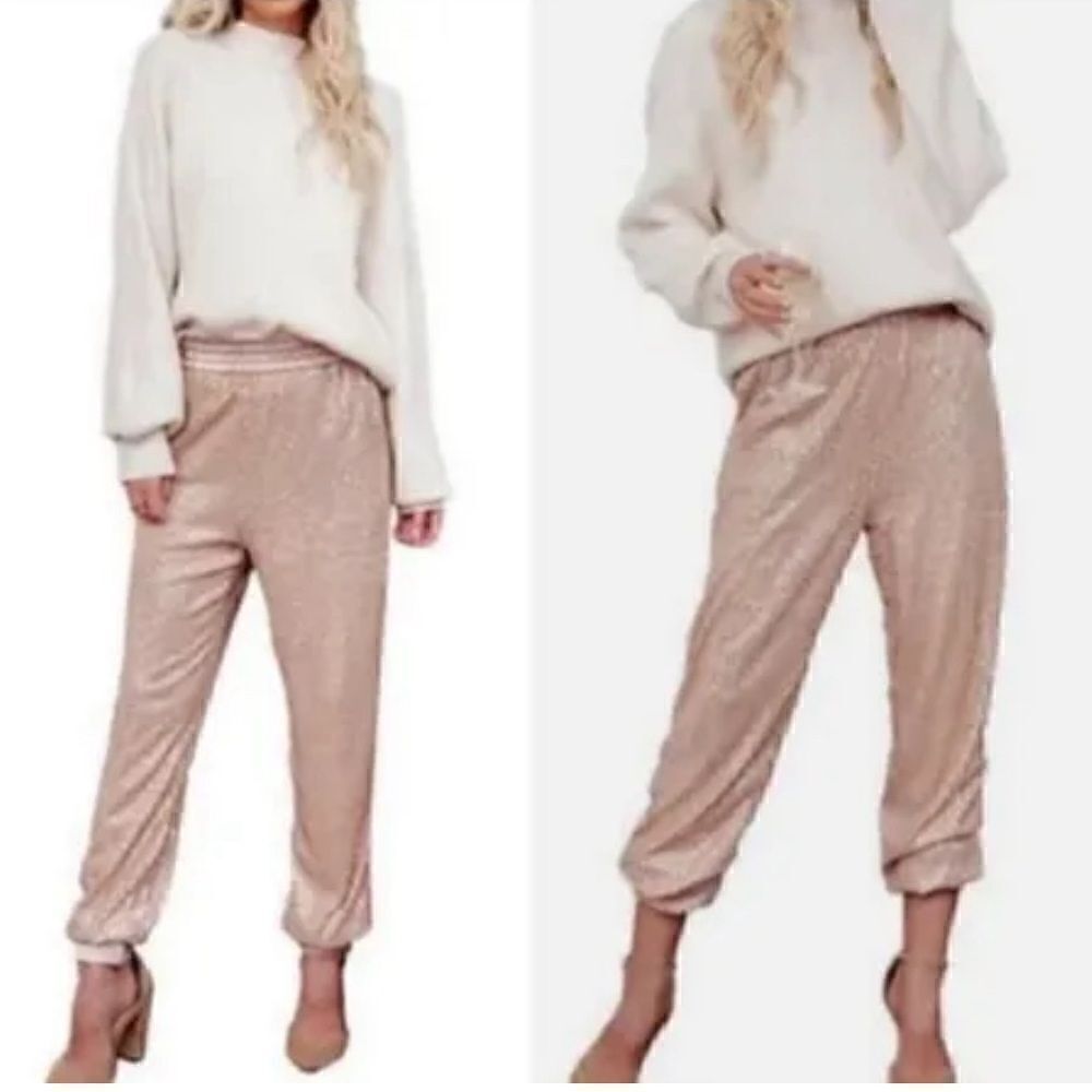 Anthropologie Rose metallic Gold Joggers. XS